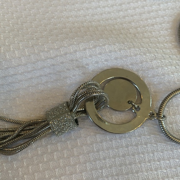 Long Silver Tone Statement Necklace with Sparkle and Chain Tassel - Picture 8 of 8